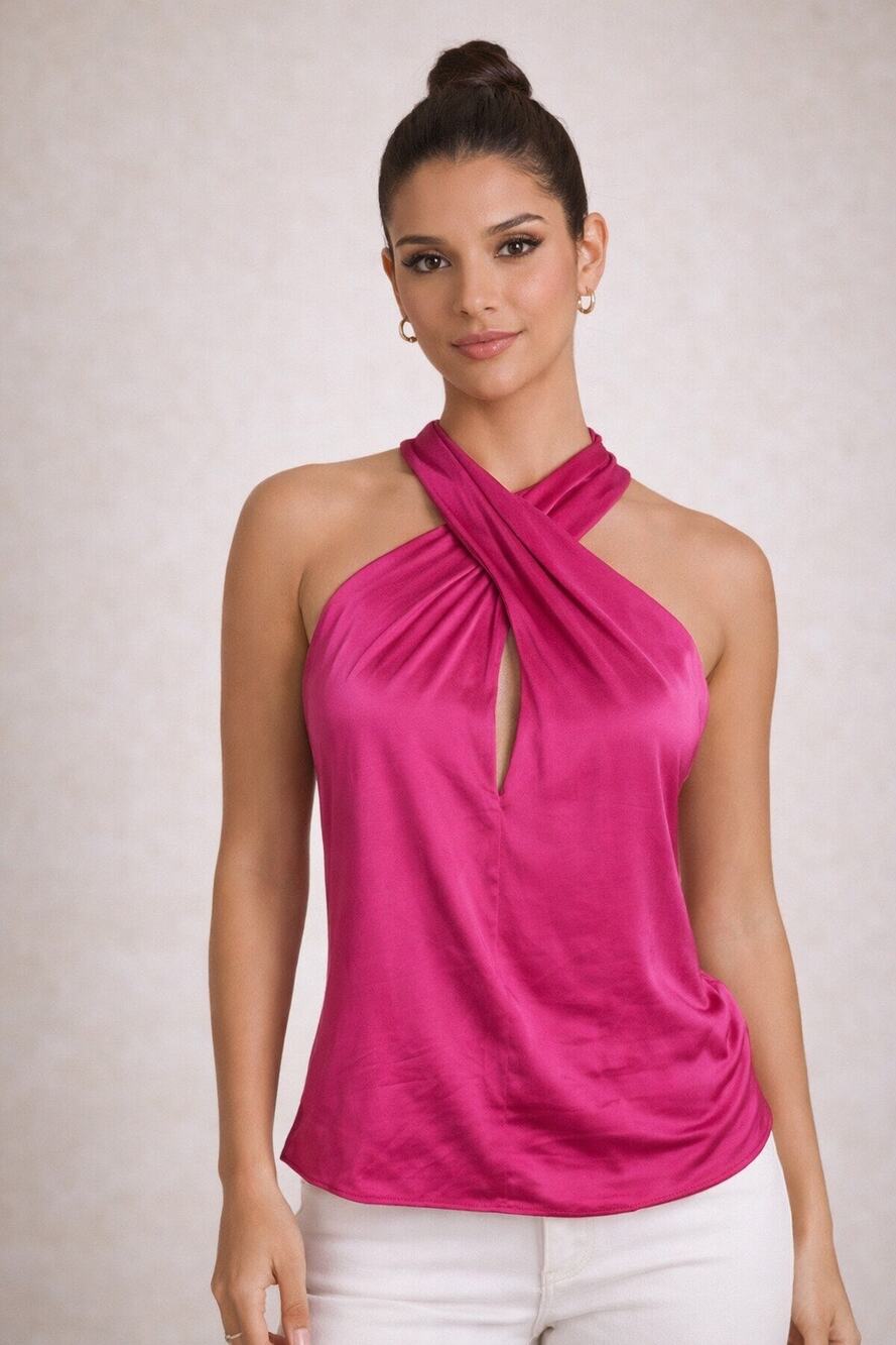 A.L.C. Fuchsia Silk Blend Halter Top Career Layering Date night Women’s Size 2
